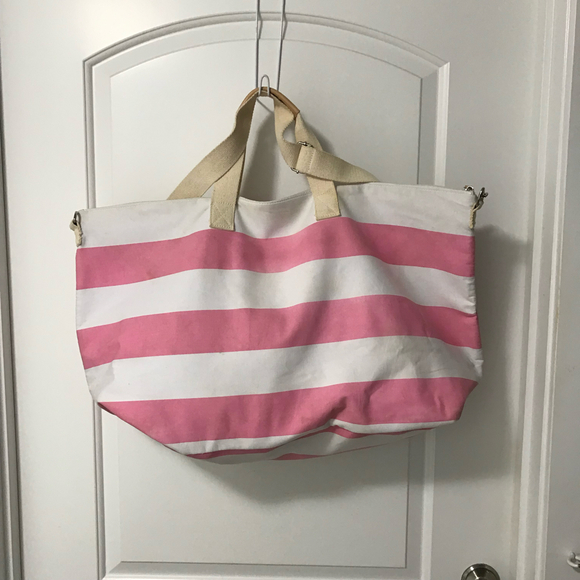 Victoria’s Secret Pink and White Stripe Weekender Beach Canvas Tote - Picture 2 of 4